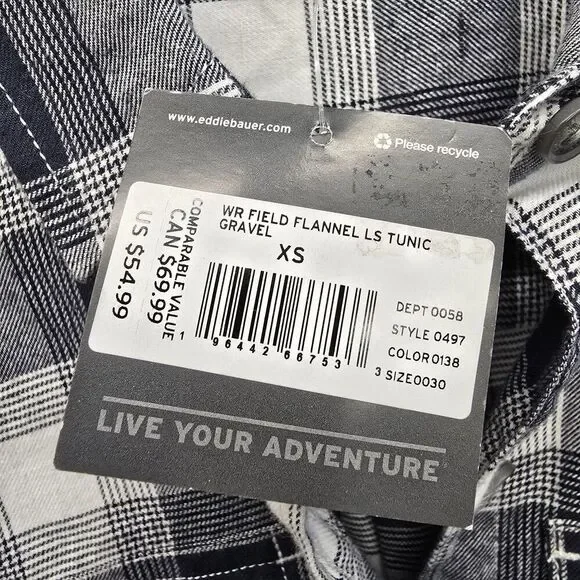 Eddie Bauer Men's XS Blue WR Field Flannel LS Tunic Gravel NWT Retail $55 (C36) - Picture 7 of 9